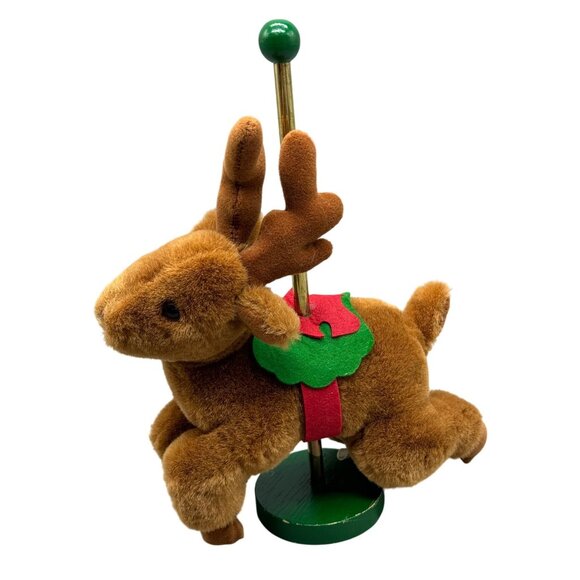 Applause marry carousel Plush Reindeer Figurine Felt Details & Gold Pole On Gree - Picture 1 of 8